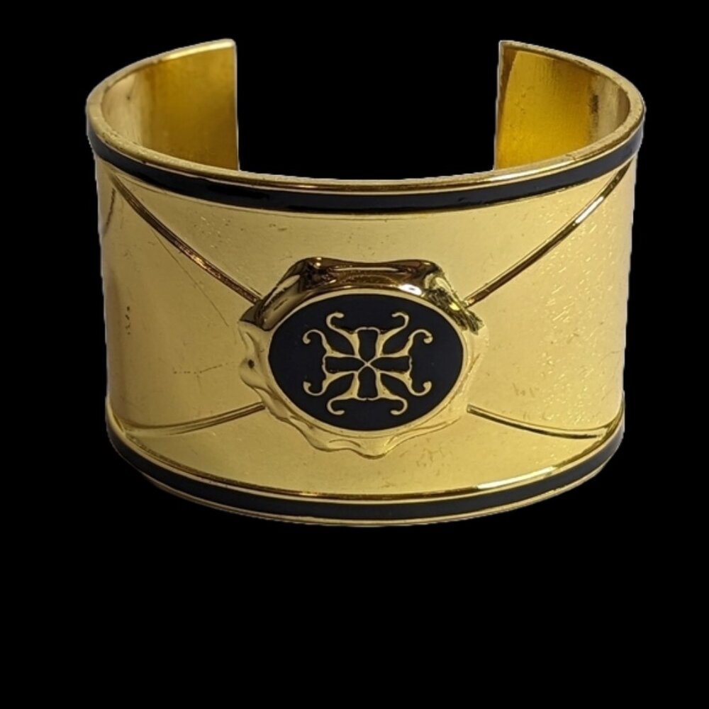 Rare Rustic Cuff Gold-Tone Enamel Cuff Bracelet